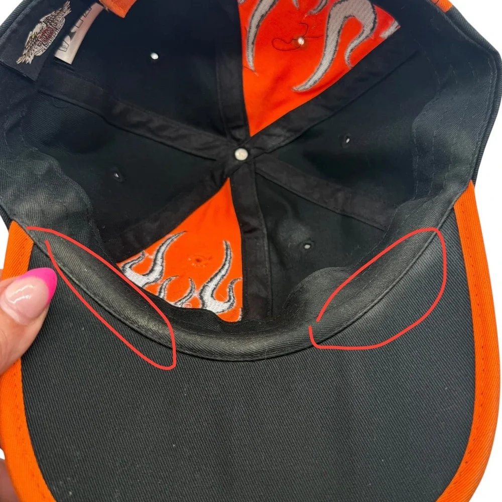 Harley-Davidson Flames Baseball Cap Black Orange Embroidered‎ Logo Hat RN0103819